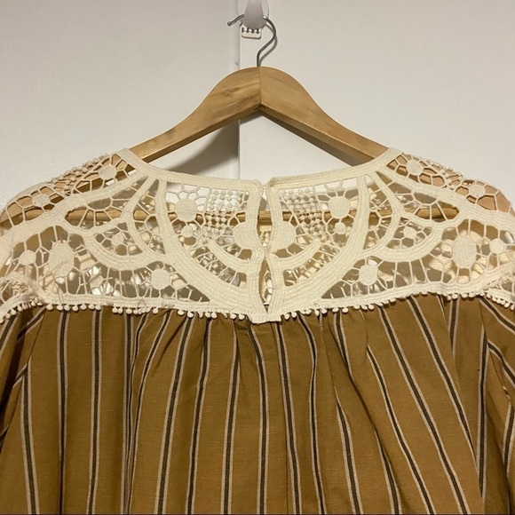 Zara Crochet Striped Top Yellow Mustard Linen Blend Top Size M - Picture 8 of 9